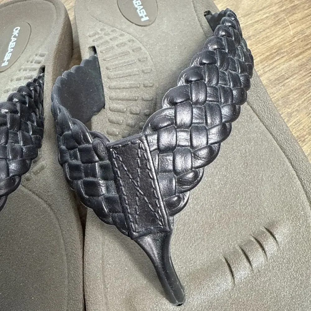 Women's Okabashi Flip Flops Size Small 5/6 Brown Braided Baha Style Pool Beach - Picture 8 of 8